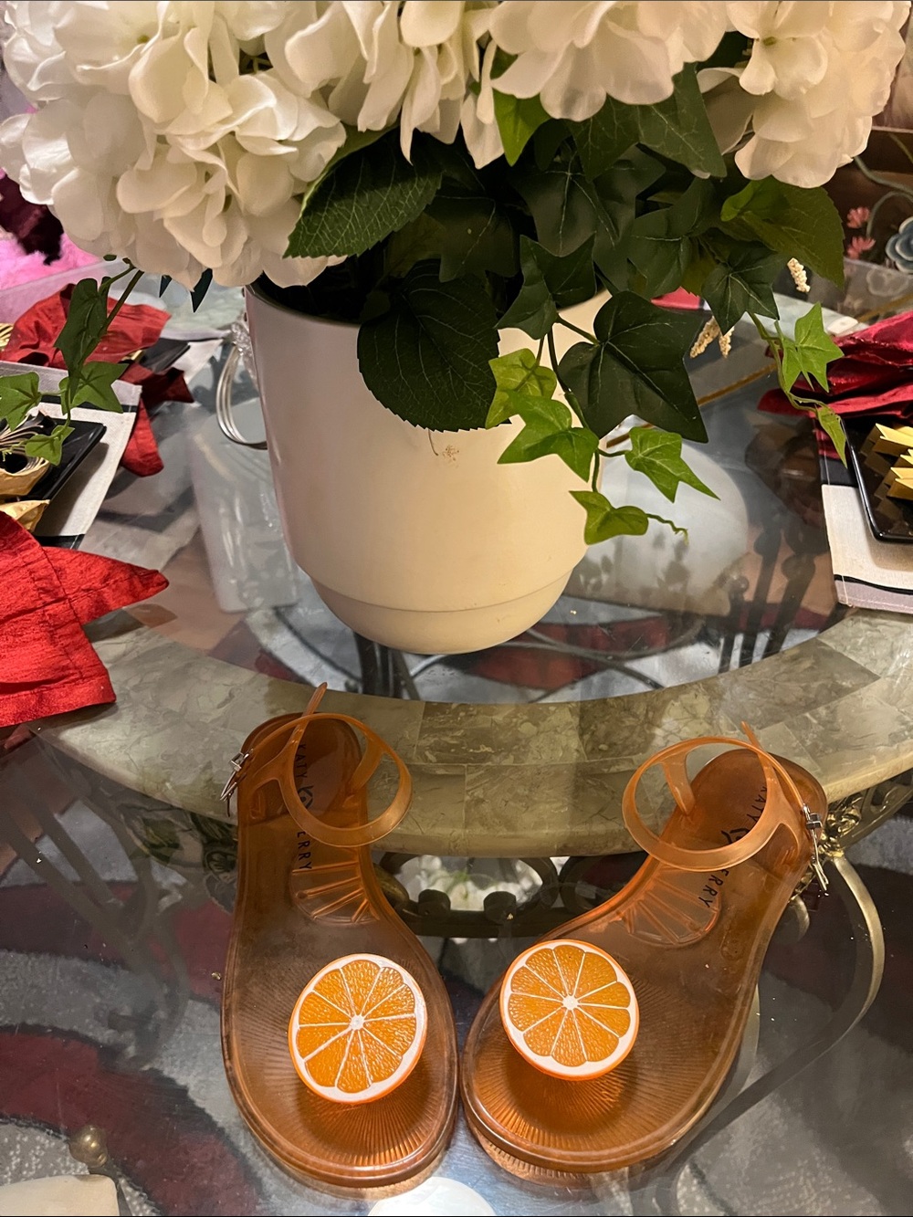 Katy Perry Collections Orange Jelly Sandals with Citrus Medallions